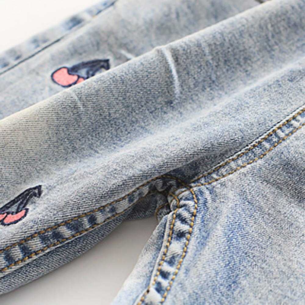 Spring and Summer Autumn Cherry Embroidered Jeans for Kid Bottoms Girl Kids Clothes 210528