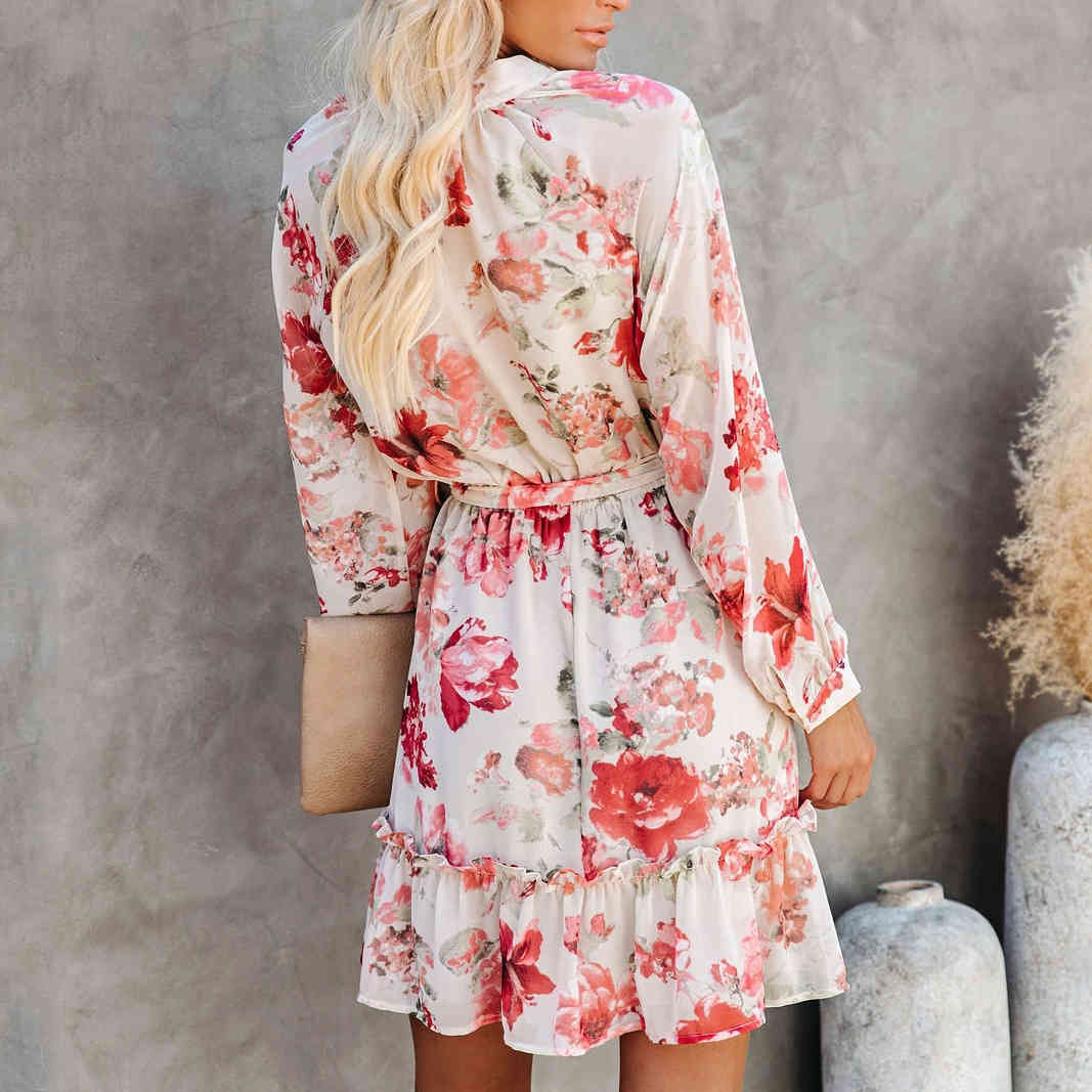 Women Dress Bandage Vintage Long Sleeve Printing Plus Size Sexy Flowers es Fashion 210513