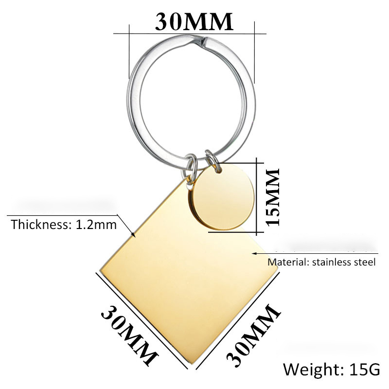 100% Stainless Steel Square Pendant Keychain Blank Army Ketting For Engraving Mirror Polished Car keyring Wholesale 10PCS 210409