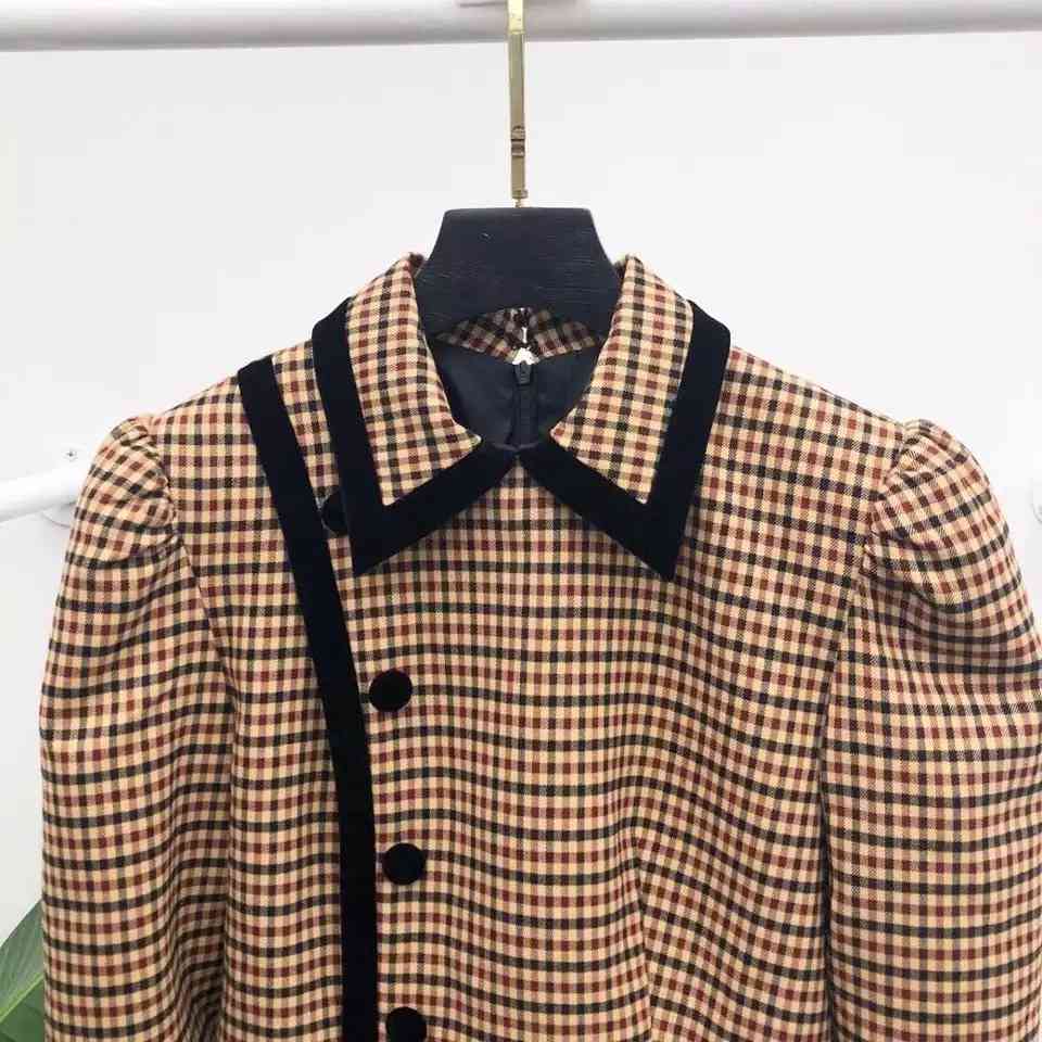 runway elegant plaid turn down colla autumn winter tops long sleeve pencil midi dress office lady buttons high quality 210421