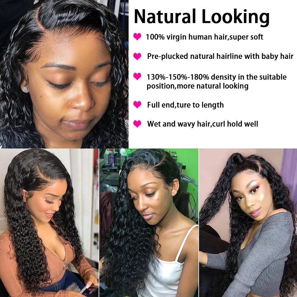 Free shipping Long Deep Frontal Wigs For Black Women Brazilian Human Hair Curly 13x4 Synthetic Wet And Wavy Water Wave Lace Front Wig