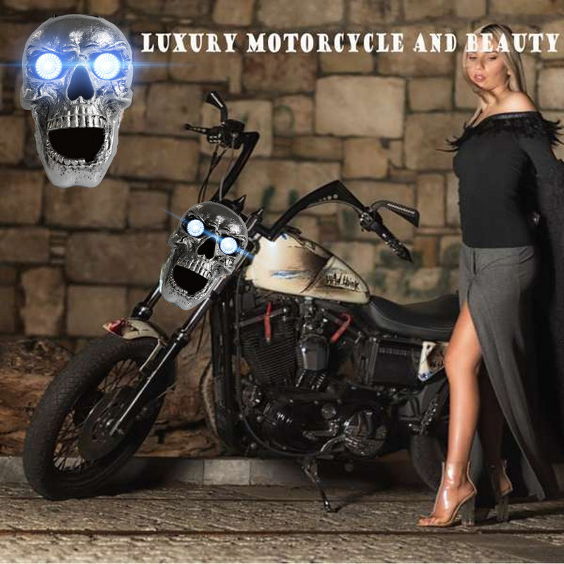 Headlight Universal Custom LED Heada Light Metal Skull HeadlLamp Halloween Motorcycle Decorative Lights