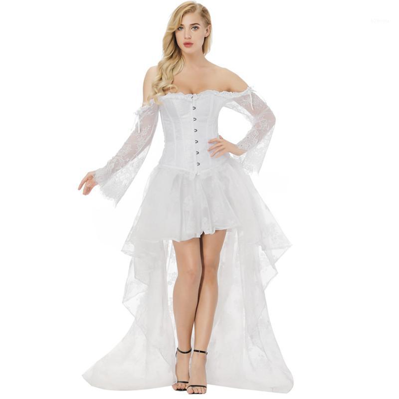Bustiers & Corsets White Corset Dress Women' Sexy Off Shoulder Long Lace Sleeves With Skirt Victorian Bridal Wedding Costume
Bustiers & Corsets White Corset Dress Women' Sexy Off Shoulder Long Lace Sleeves With Skirt Victorian Bridal Wedding Costume