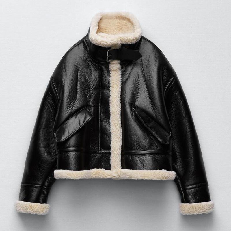 Women's Jackets 2021 Winter Loose Retro Jacket Coats Women Thick Lamb Hair Hit Color Motorcycle Stand Collar Long Sleeve Leather, Black;brown
Women's Jackets 2021 Winter Loose Retro Jacket Coats Women Thick Lamb Hair Hit Color Motorcycle Stand Collar Long Sleeve Leather, Black;brown