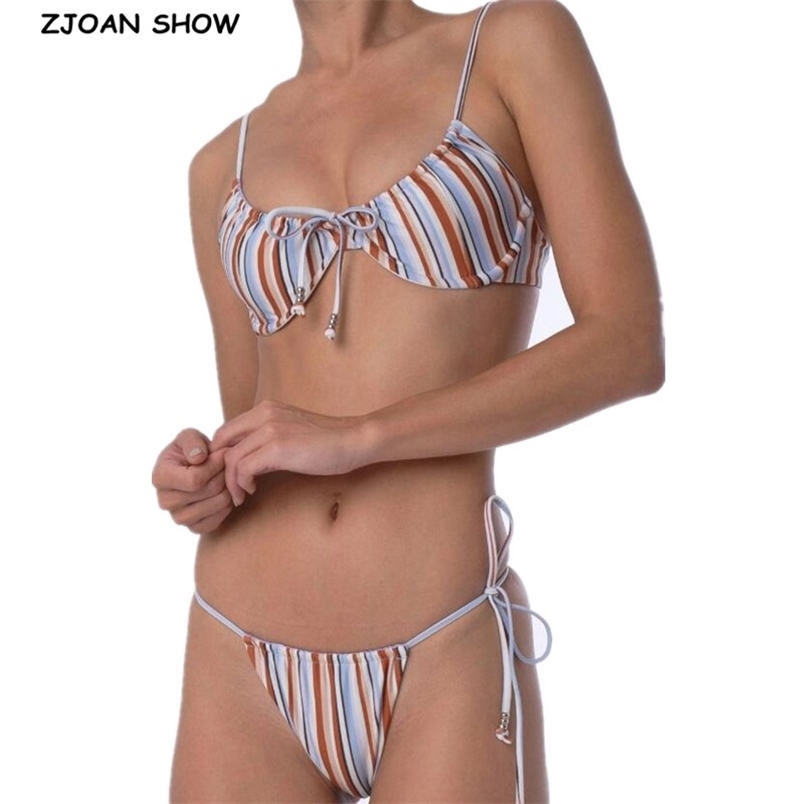 Beach Set Sexy Ladies Back Push Up Striped Bikini Padded Bra Swimwear Swim Women Suit Swimsuit Beachwear 2 pieces set 210429
