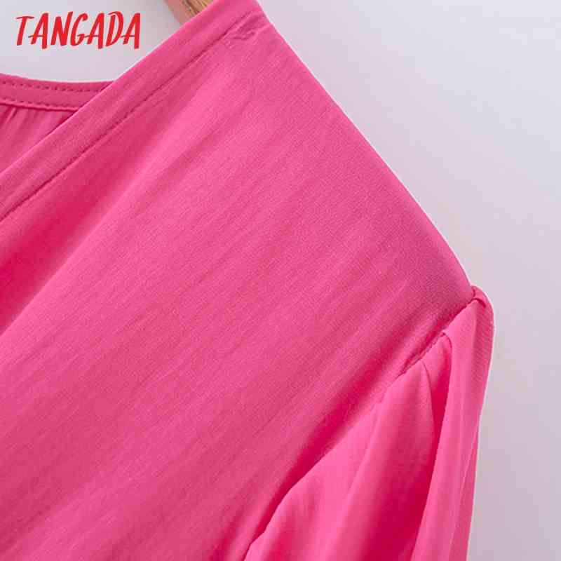 Summer Women French Style pink Elegant Slash Short Sleeve Ladies Midi Dress Vestidos 2M140 210416