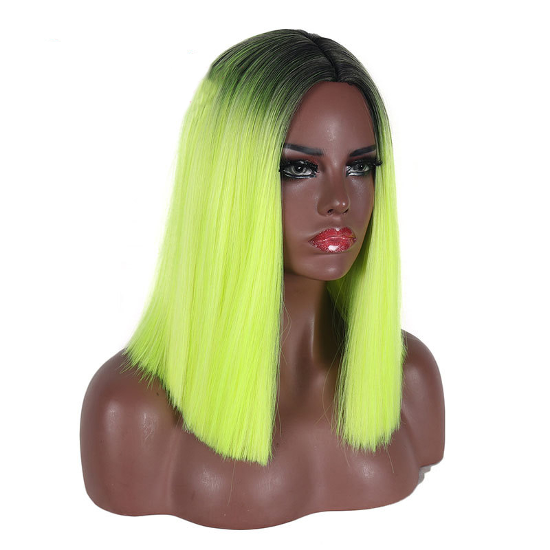 Beautiful Long Straight light Green Ombre High Temperature Hair Wig for Women free shiping