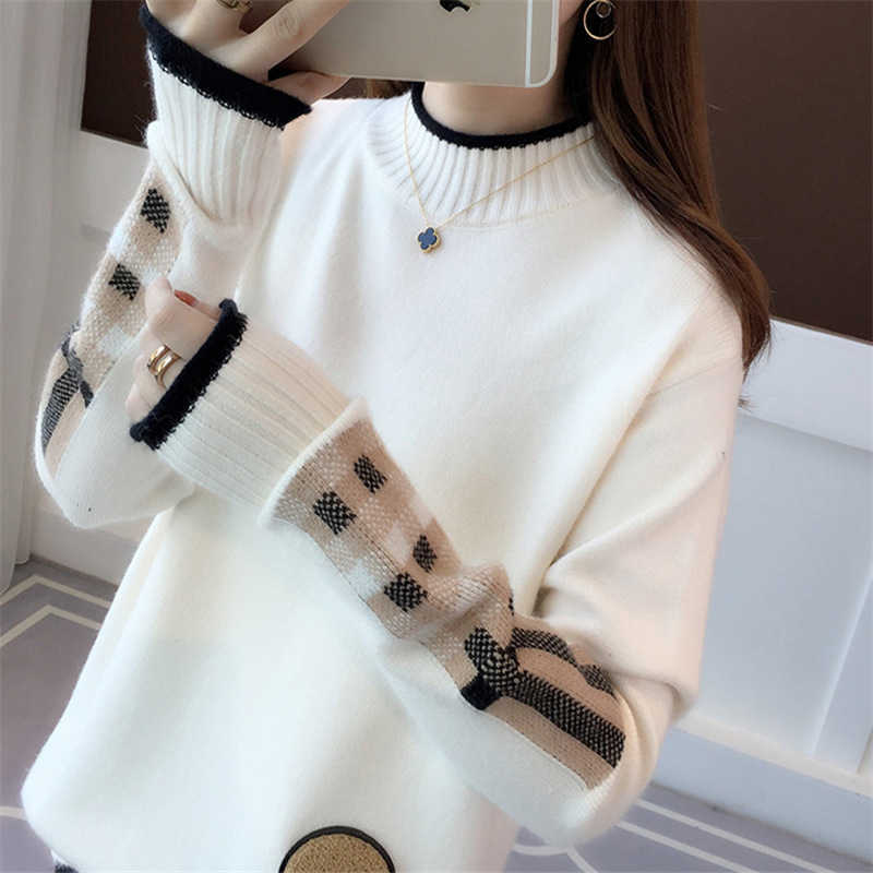 Cartoon base sweater knitted patch pullover sweater women Korean version long-sleeved tops autumn and winter 210918