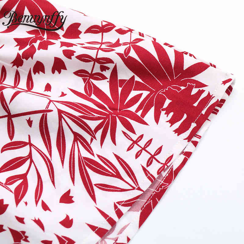 V-neck Button Detail Flare Sleeve Printed Dresses Summer Women Holiday Boho Casual Tie Waist Ruffle Mini Dress 210510