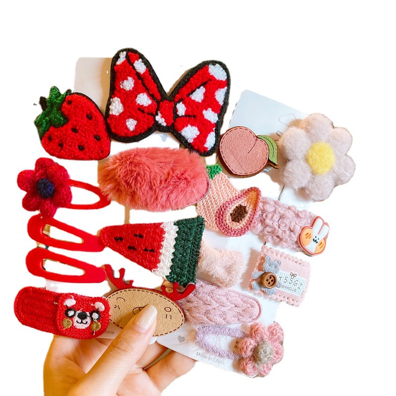 Spring Korea Simple Beautiful Color Fabric Lace BB Clip for Sweet Girl Child Cute Cartoon Hairpins Hair Accessories Set 0840
