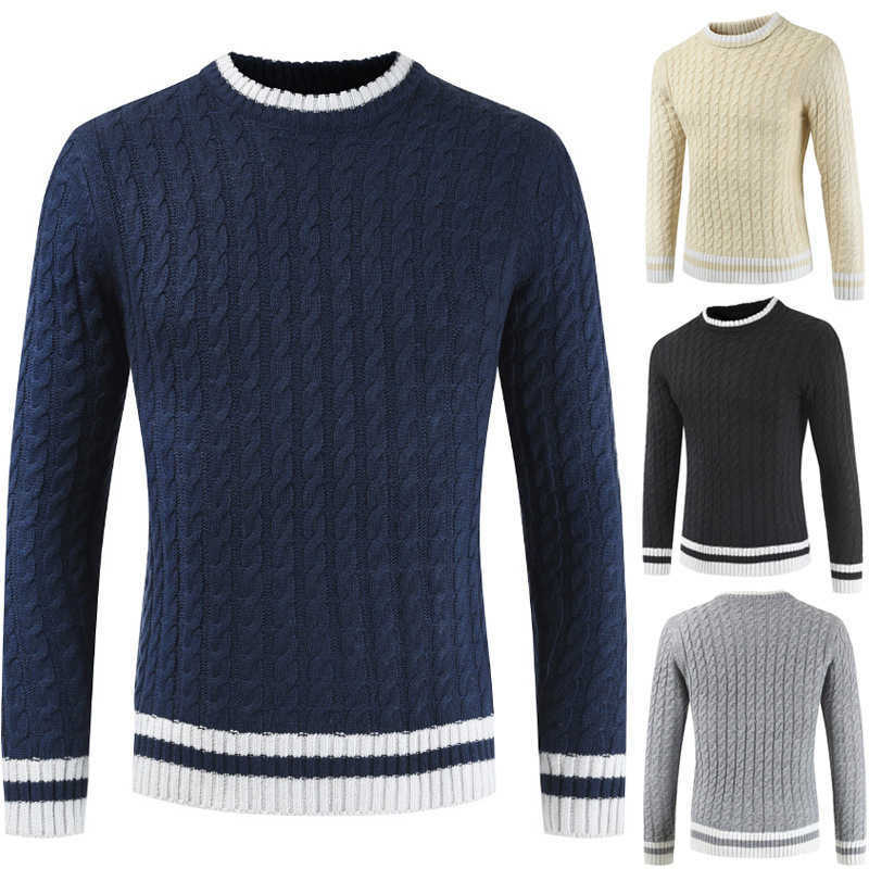 Jersey Hombre Autumn Winter Male O-neck Pullover Knitted Sweater Teenager Casual Patchwork Twist Pattern Acrylic Tops Plus Size 210604