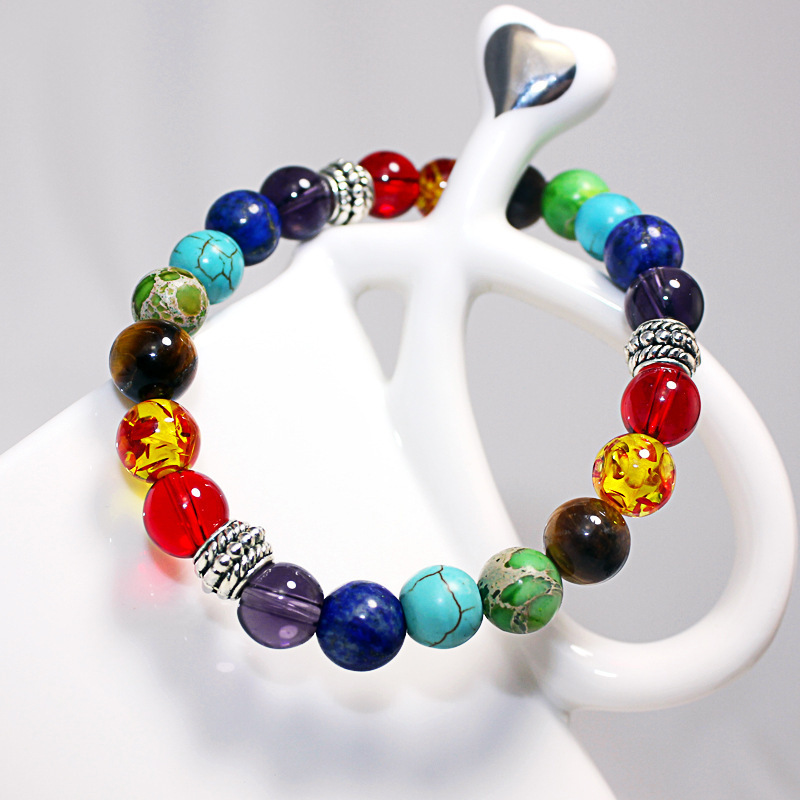 Fashion Yoga Nature Stone Bracelets jewelry Healing Balance 8mm Beads Chakras Bracelets For Women colorful beads men