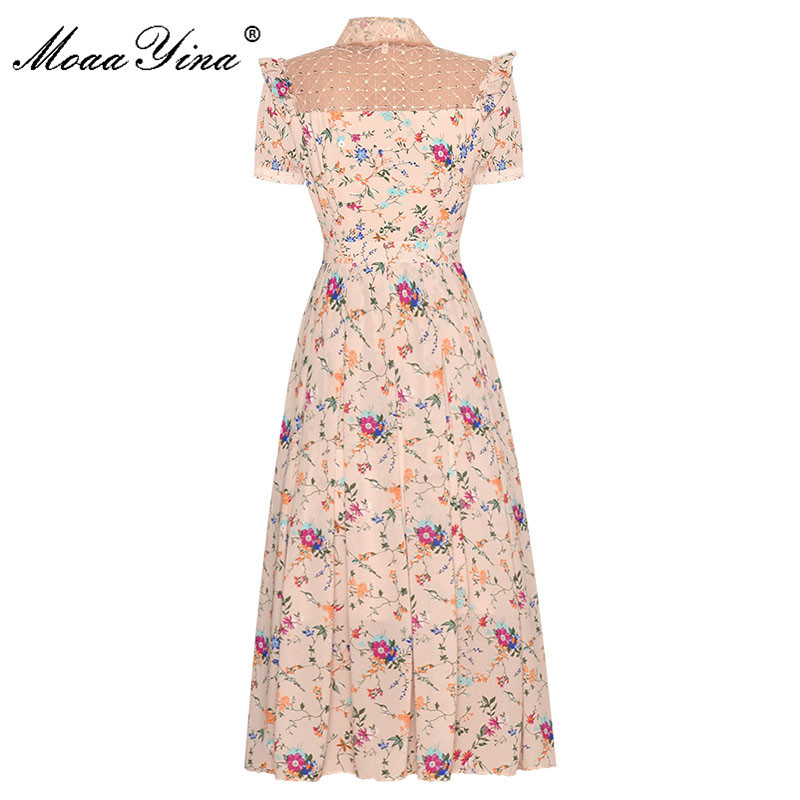 Fashion Runway dress Summer Women's Dress Sequins Mesh turn-down collar Short sleeve Ruffles Floral-Print Dresses 210524