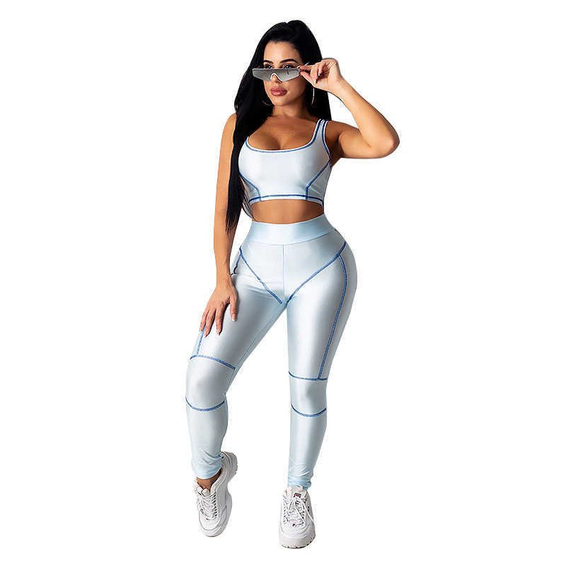 Striped Patchwork Sleeveless Sexy Crop Top Tanks+High Waist Skinny Pencil Pants Woman Clothes Outfits Conjuntos De Mujer Verano 210604