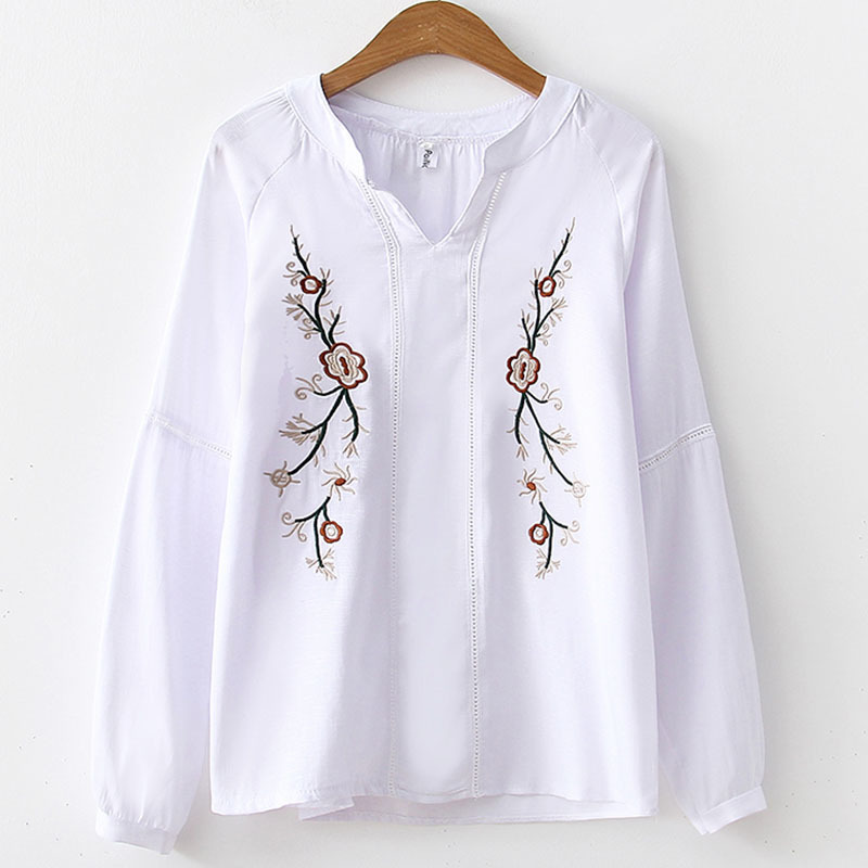 blusas mujer de moda Fashion Long Sleeve V-neck Casual Embroidery Floral Women Clothing Blouses and Shirt 5144 50 210427