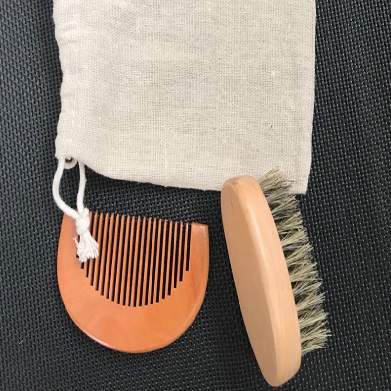 3 in 1 kits 8x4x3cm Mini Wood Bristles Beard Brush aftershave Men wooden brushes + Mustache Comb with pouch
