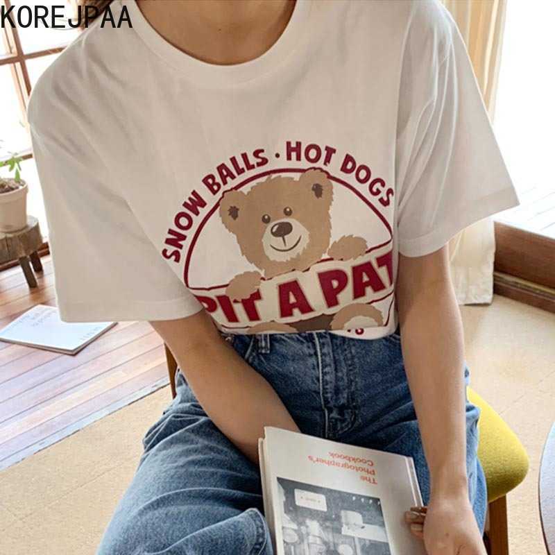 Korejpaa Women T-Shirts Summer Korean Chic Age-reducing Round Neck Cartoon Bear Letter Printing Loose Versatile Pullovers 210526, White
Korejpaa Women T-Shirts Summer Korean Chic Age-reducing Round Neck Cartoon Bear Letter Printing Loose Versatile Pullovers 210526, White