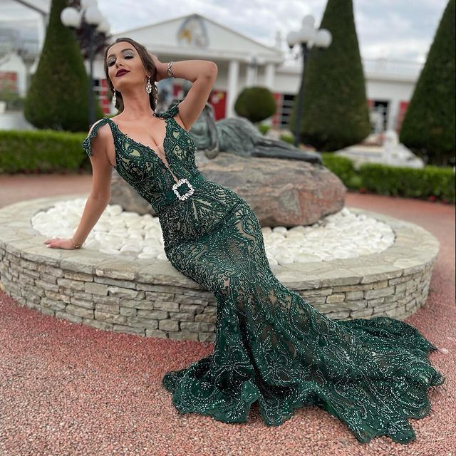 2021 Plus Size Arabic Aso Ebi Dark Green Luxurious Prom Dresses Beaded Lace Mermaid Evening Formal Party Second Reception Gowns Dress ZJ335