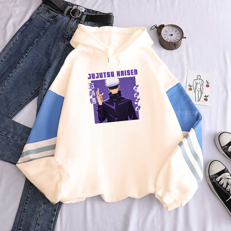 Anime Jujutsu Kaisen Gojo Satoru Hoodie Sweatshirts Men Women Cartoon Pullover Harajuku Korean Fashion Plus Size Patchwork Hoody Y0804