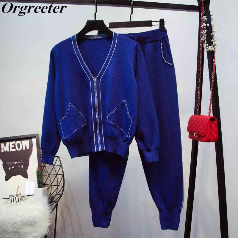Tracksuit Woman Zipper Shining Knitted Cardigans+ Pencil Pants 2PCS Sets Trousers Knit Autumn Winter Casual Outfit 210525, White
Tracksuit Woman Zipper Shining Knitted Cardigans+ Pencil Pants 2PCS Sets Trousers Knit Autumn Winter Casual Outfit 210525, White