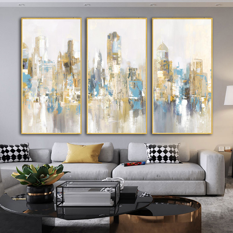 Golden City Building Poster Abstract Oil Painting Printed On Canvas Prints Wall Art Pictures For Living Room Modern Home Decor