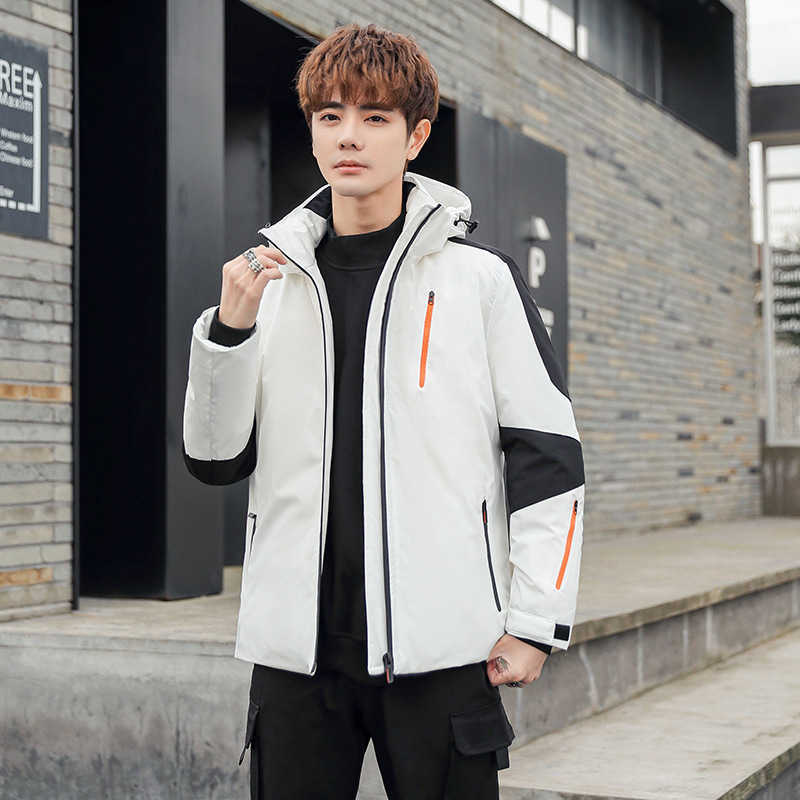 Men's White Duck Down Jacket Outdoor Winter Ski Wear Youth Fashion Thick Warm Cold-Proof Hooded Breathable Down Jacket Men 210818