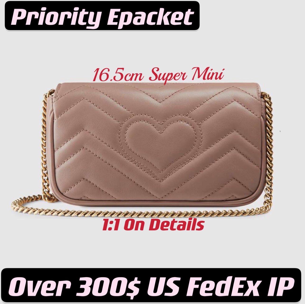Super Mini 16.5cm Marmont Crossbody Key Chain Wallet Bag Chevron Soft Leather Double G Metal Back Threads Heart Shape, Brown
Super Mini 16.5cm Marmont Crossbody Key Chain Wallet Bag Chevron Soft Leather Double G Metal Back Threads Heart Shape, Brown
