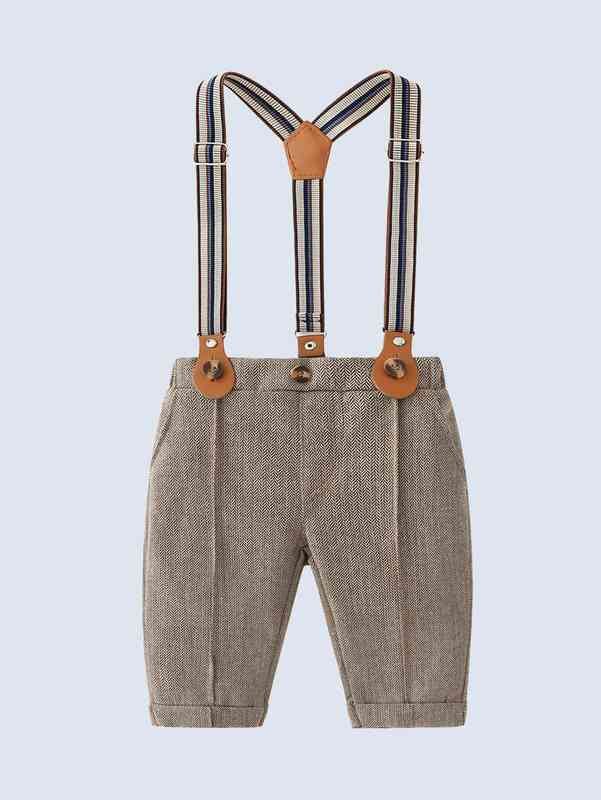 Baby Button Front Blazer Vest & Bow Front Shirt & Overall Jumpsuit With Hat SHE