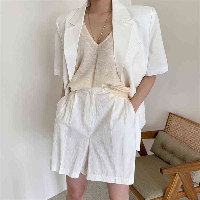 HziriP Summer All Match Femme Loose Solid Office Lady Streetwear Vintage Jackets Short Sleeves Casual Retro Blazers 211122