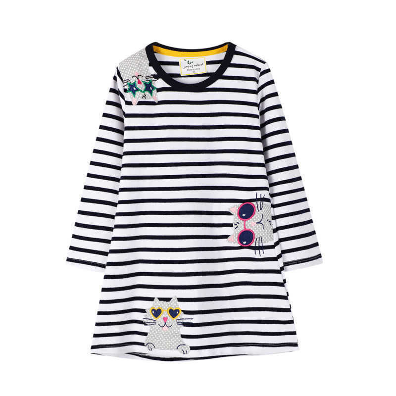 Jumping Meters Long Sleeve Princess Stripe Dresses Animals Applique Autumn Spring Kids Girls 210529