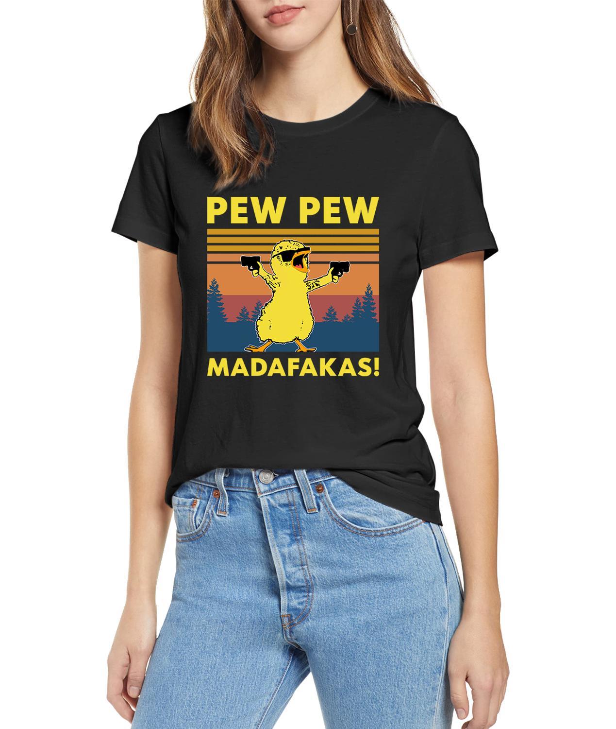Pew Madafakas Funny Chicken Gangster Meme Vintage Summer Women's 100% cotton short sleeves T-Shirt Humor Gift Tops tee 210406