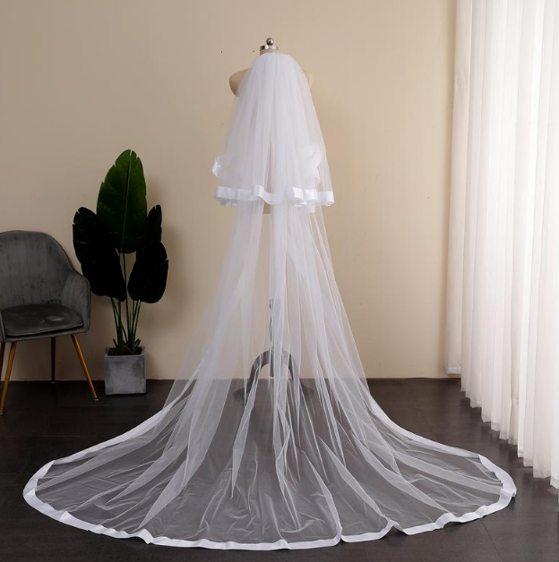 Bridal Veils Satin Ribbon Wedding Veil, Chapel Drop Veil With Horsehair Trim, Crinoline Blusher, Veil,2, White
Bridal Veils Satin Ribbon Wedding Veil, Chapel Drop Veil With Horsehair Trim, Crinoline Blusher, Veil,2, White