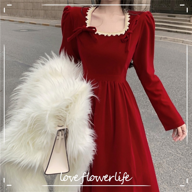 Vintage Midi Dress Women Spring Long Sleeve Bow Square Collar Dress Korean Party French Elegant Dress Female 210521, Red
Vintage Midi Dress Women Spring Long Sleeve Bow Square Collar Dress Korean Party French Elegant Dress Female 210521, Red