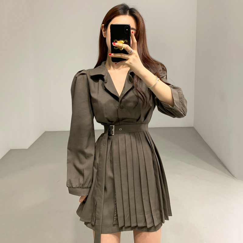 Spring Chic Two Piece Set Turn Down Collar Single Breasted Blouse + High Waist Pleated Skirts French Style Women Suit 210422