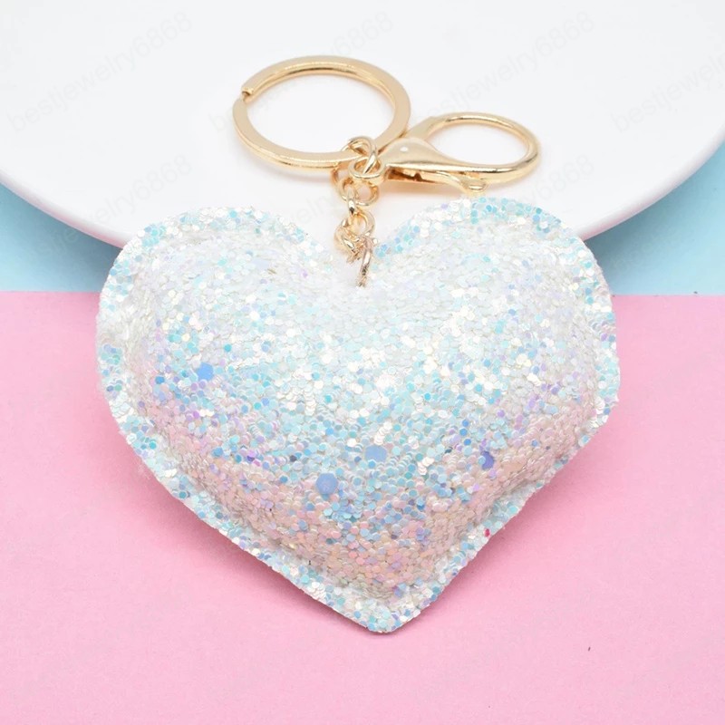 Sweet Glitter Love Keychain Flashing Sequin Key Chain for Women Backpack Pendant Key Ring Trinkets Handbag Ornament