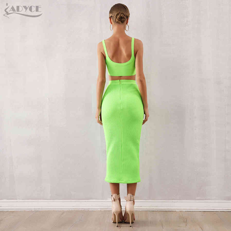 Summer Women Bodycon Bandage Sets 2 Two pieces Set Top Green Strapless Sleeveless Celebrity Evening Party Dresses 210423