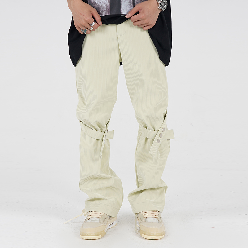 Knee Lace Up Straight Casual Trousers for Men and Women High Street Oversize Cargo Pants Baggy Hip Hop Overalls