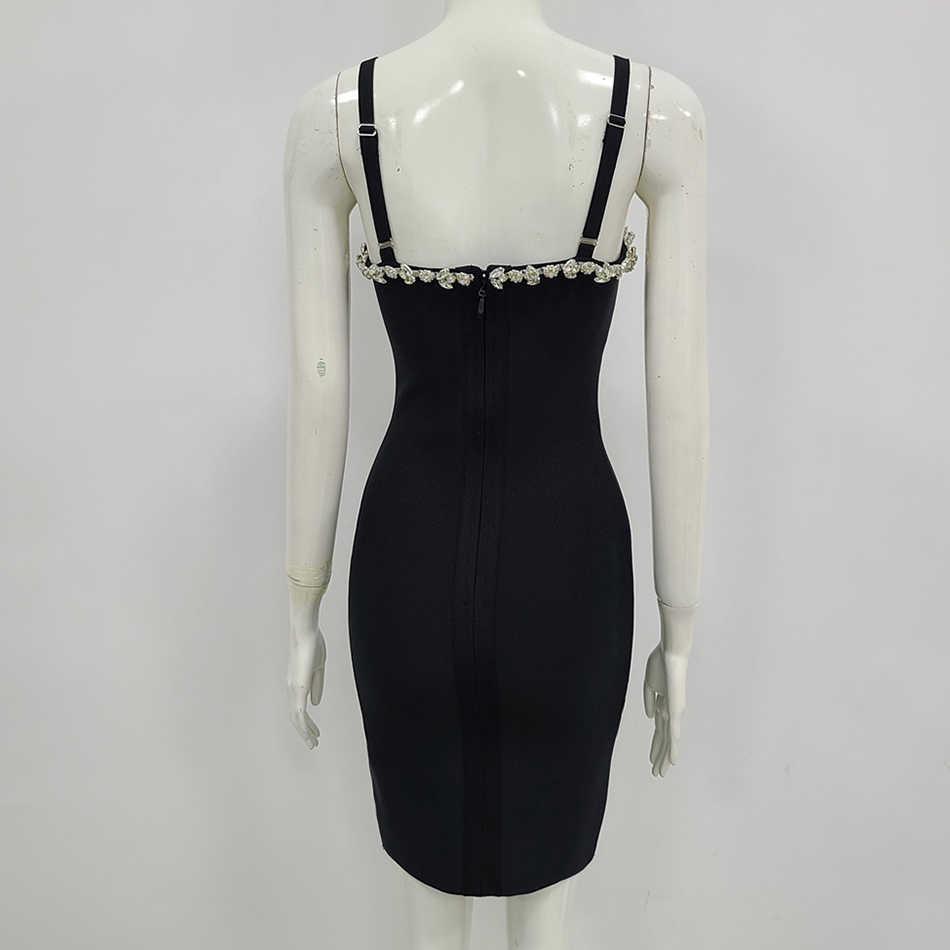 Summer Women Black Fashion Bandage Dress Sexy Spaghetti Strap Sheath Diamond Club Evening Party Lady Bodycon 210525