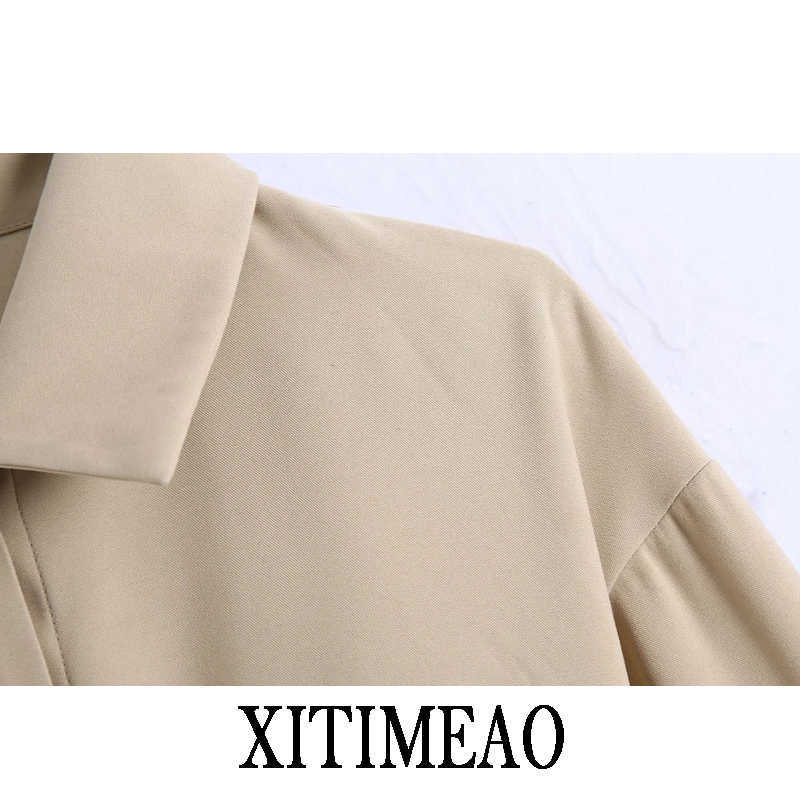 ZA Women Autumn Blends Coats Casual Long Sleeve Turndown Collar Single Breasted Coat Outwear Loose Overcoats With Belt Xitimeao 210602