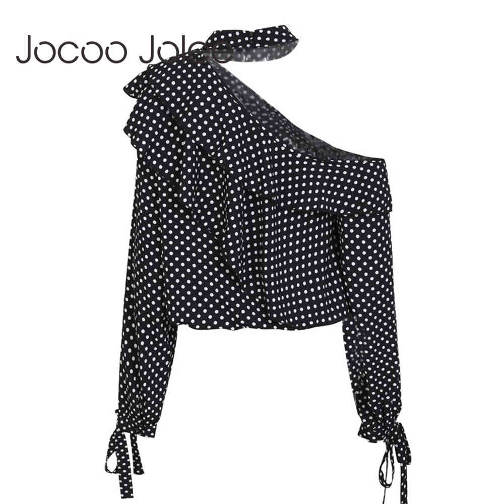 One Shoulder Polka Dot Blouse Shirt Retro Ruffle Lantern Sleeve Chiffon Sexy Bow Women Summer s 210428