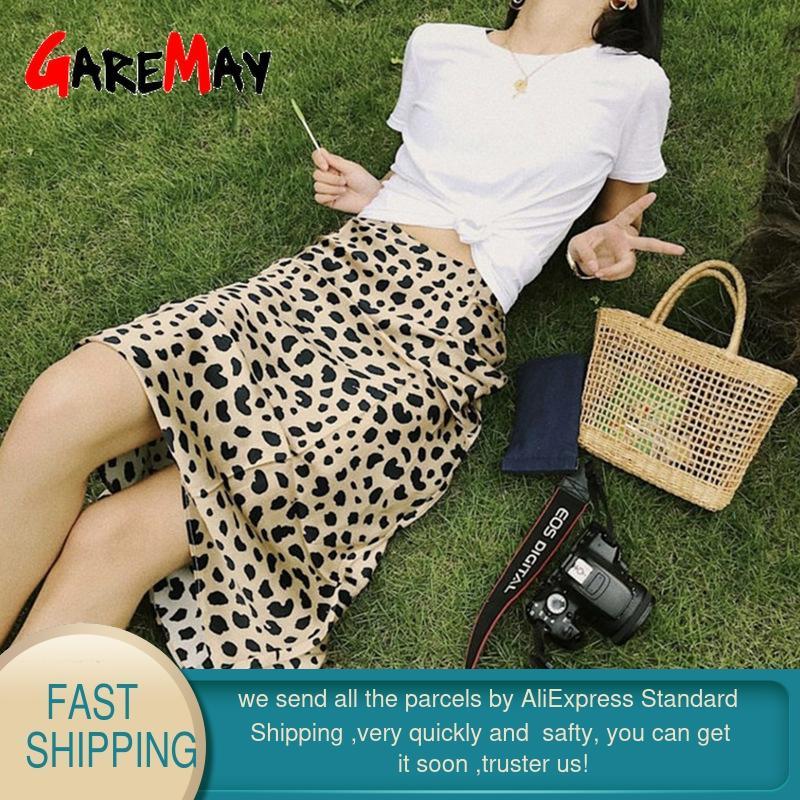 Women's Leopard Silk Satin Skirt Vintage Sexy Slim Wild Long High Waist Midi For Women A-Line Elegant s Summer 210428