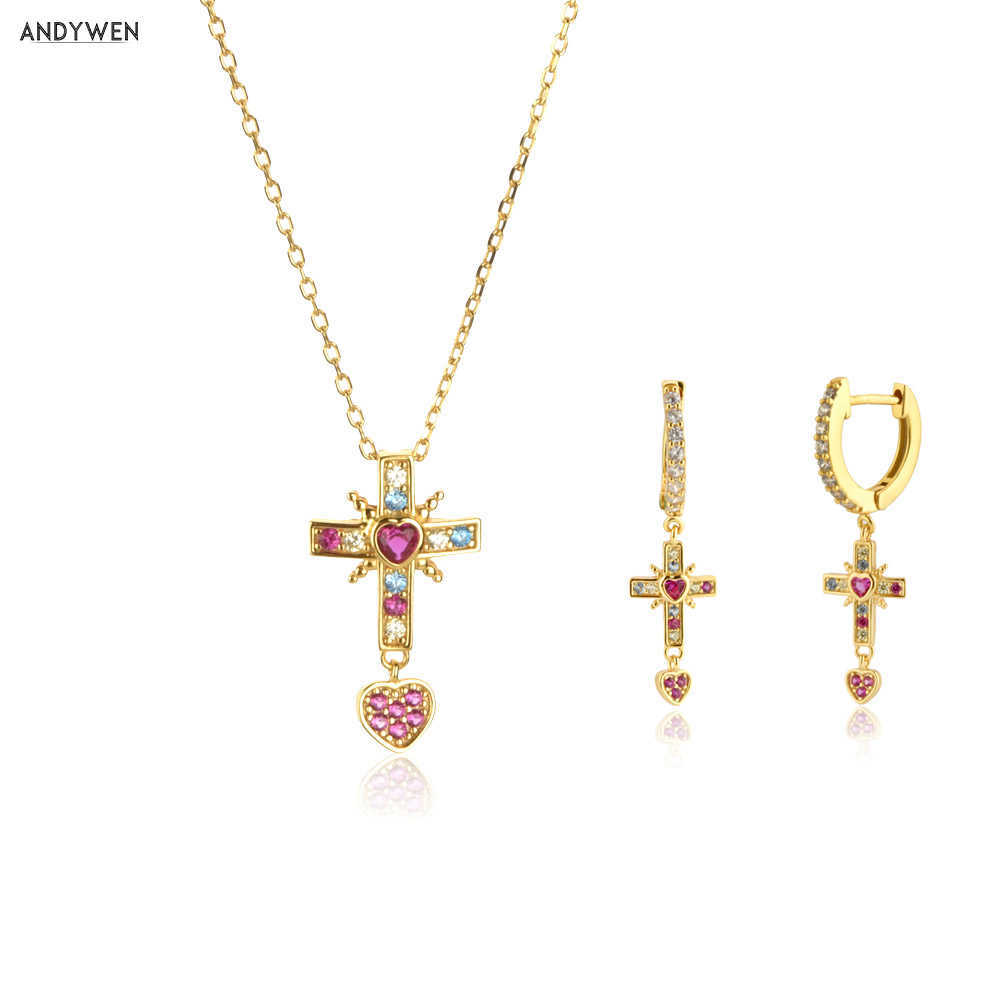 ANDYWEN 925 Sterling Silver Gold Rose Cross Pendiente Drop Earring Zircon Colorful Pendant Long Chain Necklace Jewelry Set 210608, White
ANDYWEN 925 Sterling Silver Gold Rose Cross Pendiente Drop Earring Zircon Colorful Pendant Long Chain Necklace Jewelry Set 210608, White
