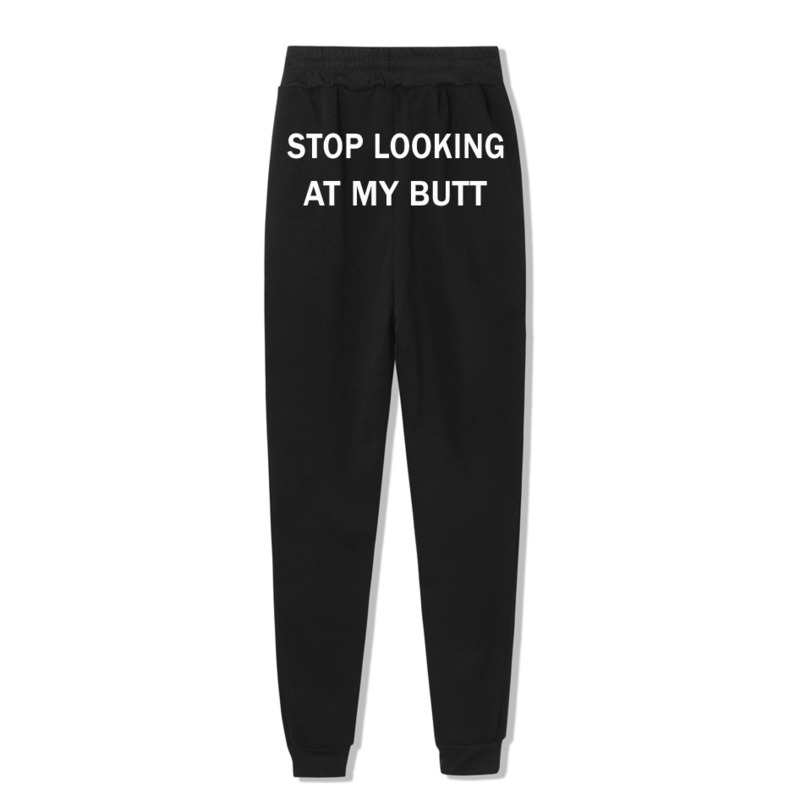 Women's Funny Straight Pants "Stop Looking At My Butt" Letter Printed Sweatpants Autumn Fashion Casual Sports Trousers 210515