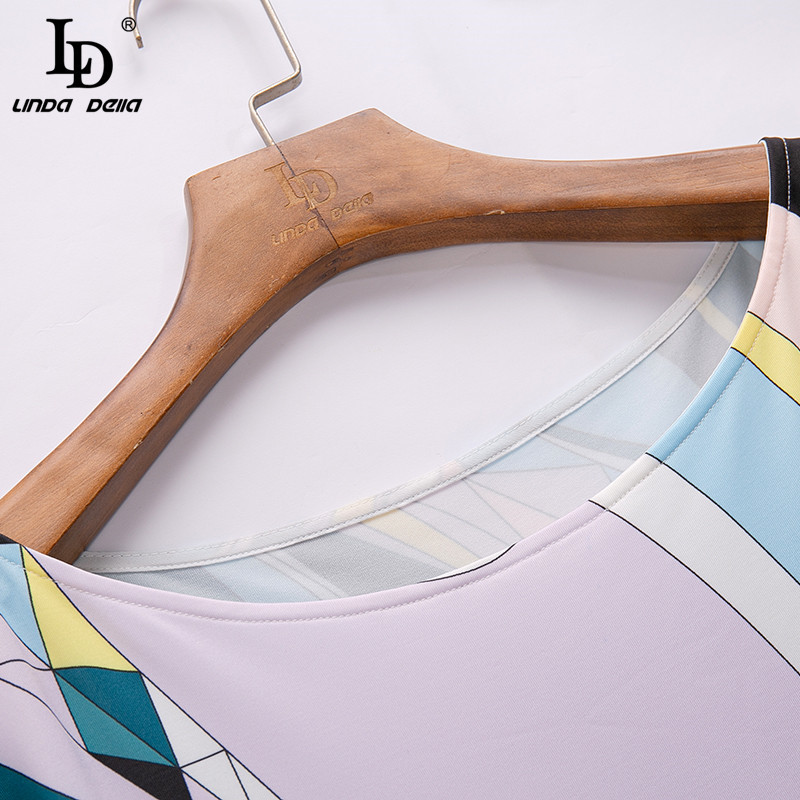 Summer Women O-Neck Geometric Print Maxi Long Dress Fashion Runway Female Loose Elegant Floor-Length Robe Gown 210522