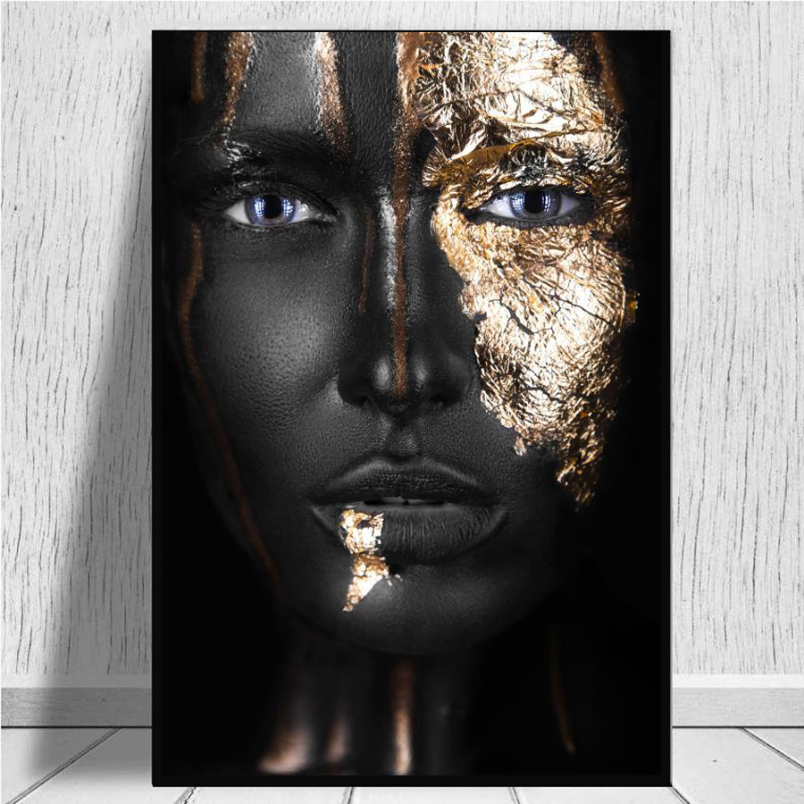 Anime Decor Wall Art Black and Gold Woman Oil Painting on Canvas Art Posters Prints Scandinavian Picture for Living Room