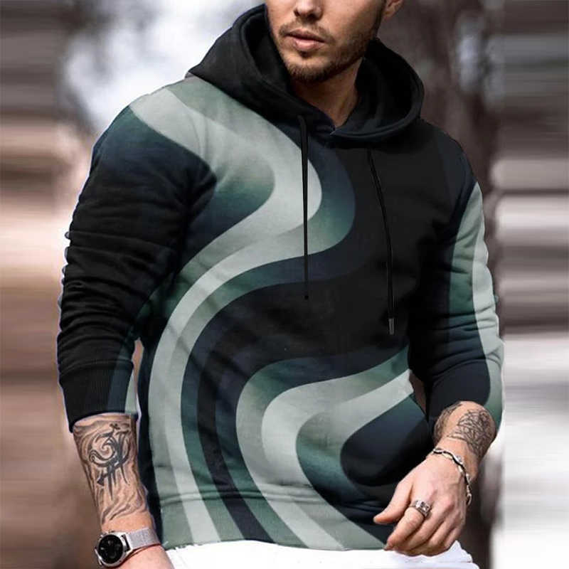 Autumn Casual Loose Hoodies Sweatshirt For Men Fashion Pattern Print Hooded Tops Retro Male Long Sleeve Pullover Streetwear 210927