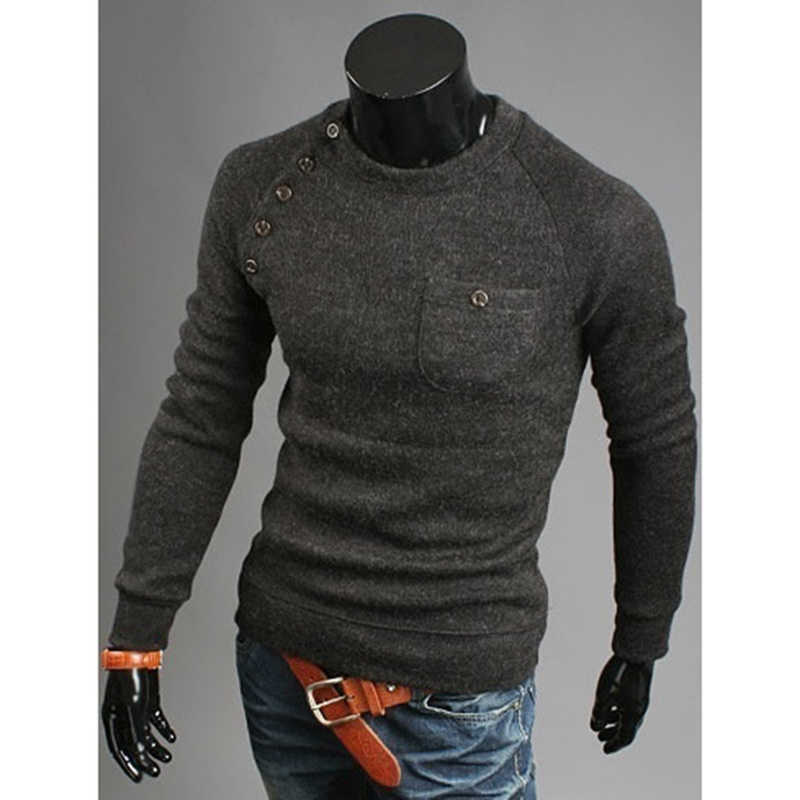 ZOGAA Mens Sweaters Casual O-Neck Pullover Knitwear with Pocket Clothes Autumn Solid Slim Pull Homme Cashmere Thin Sweater Tops 210929