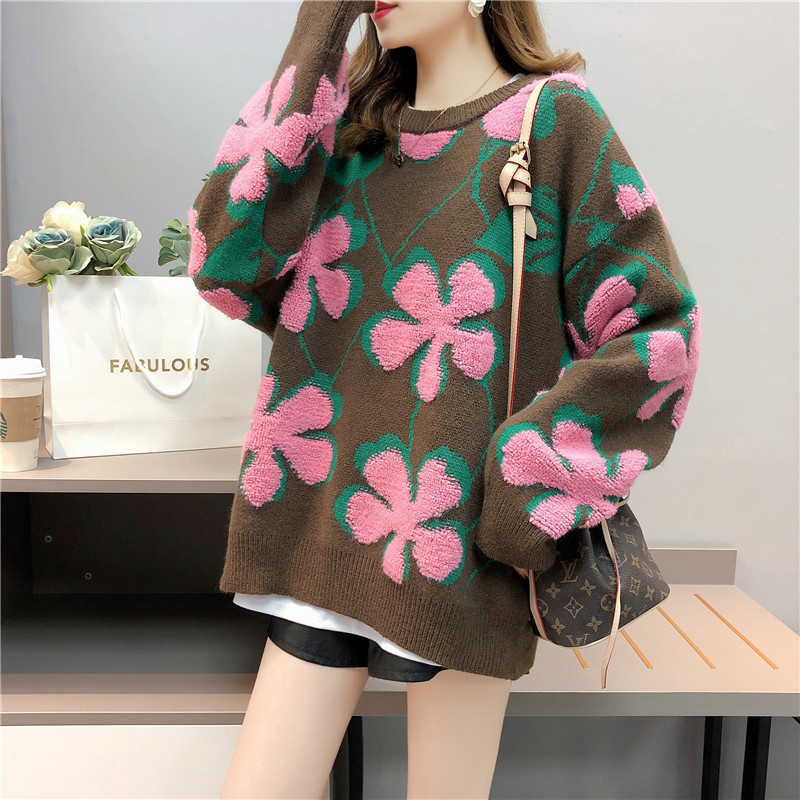 Women' Knits & Tees Autumn Winter Womens' Thick O-neck Casual Pullover Flowers Patterns Sweater Korean Loose Cashmere Blend Flora, Coffee
Women' Knits & Tees Autumn Winter Womens' Thick O-neck Casual Pullover Flowers Patterns Sweater Korean Loose Cashmere Blend Flora, Coffee