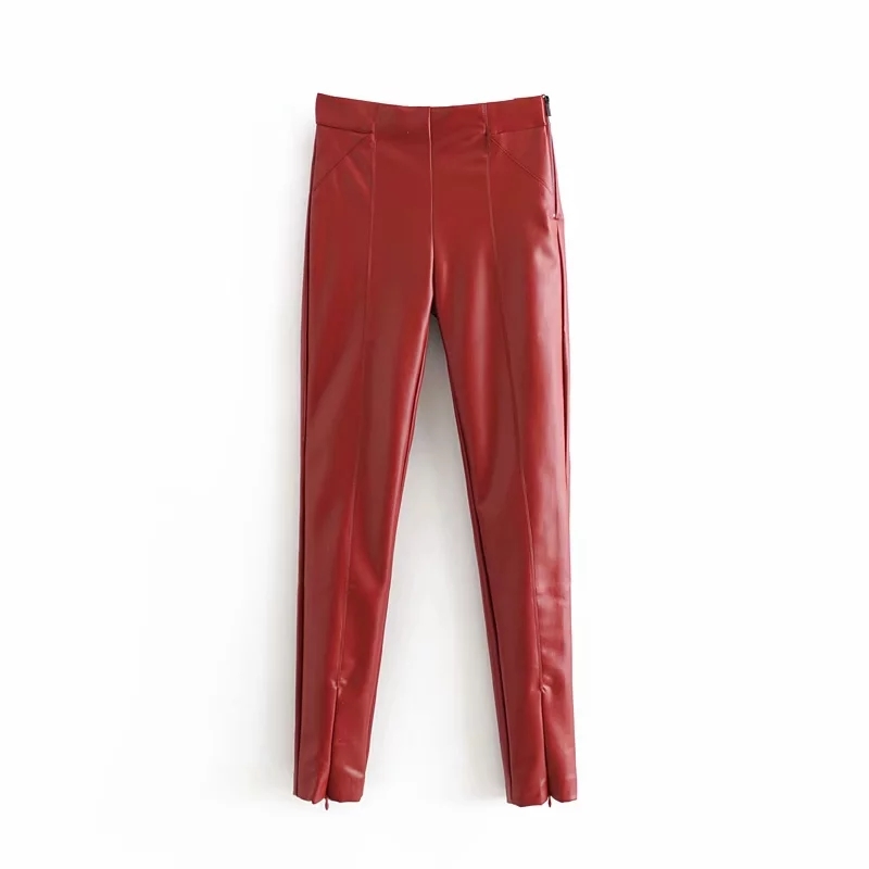 Winter thick PU Leather Pants women elastic high waist pants Sexy zipper skinny joggers streetwear long pencil Trousers 210521