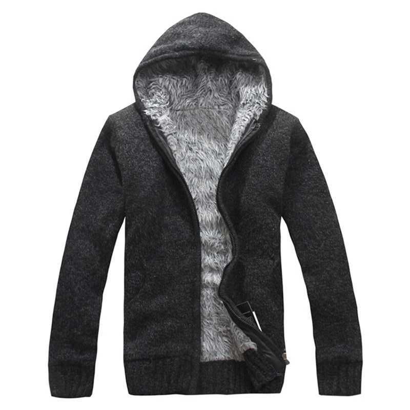 Autumn Winter Men's Thick Sweatercoat Collar Zipper Sweater Coat Outerwear Winter Fleece Cashmere Liner SweatersTurn-down Collar 210818